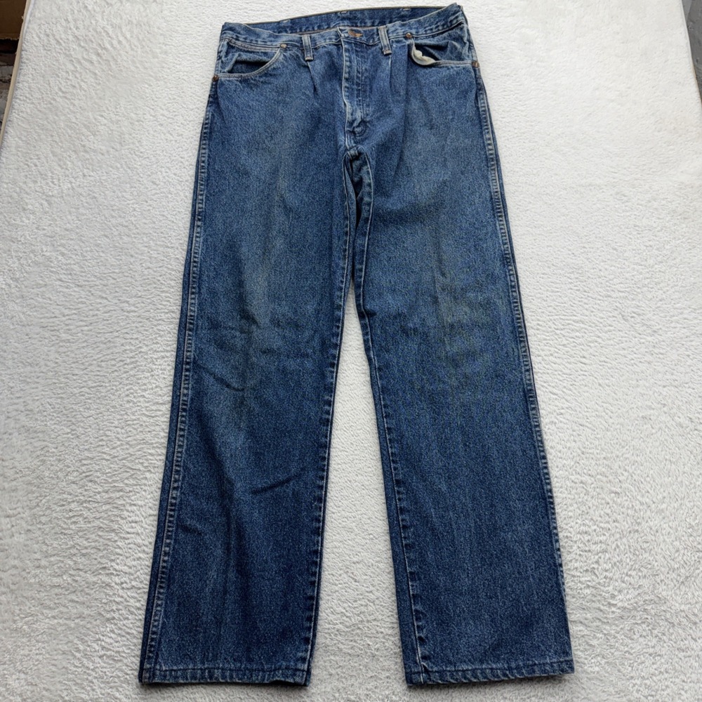 Vintage Wrangler 13MWZ Cowboy Cut Jeans Mens 35x36 Blue Denim Made in USA Indigo